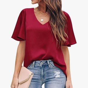 Burgundy Flounce Sleeve Blouse